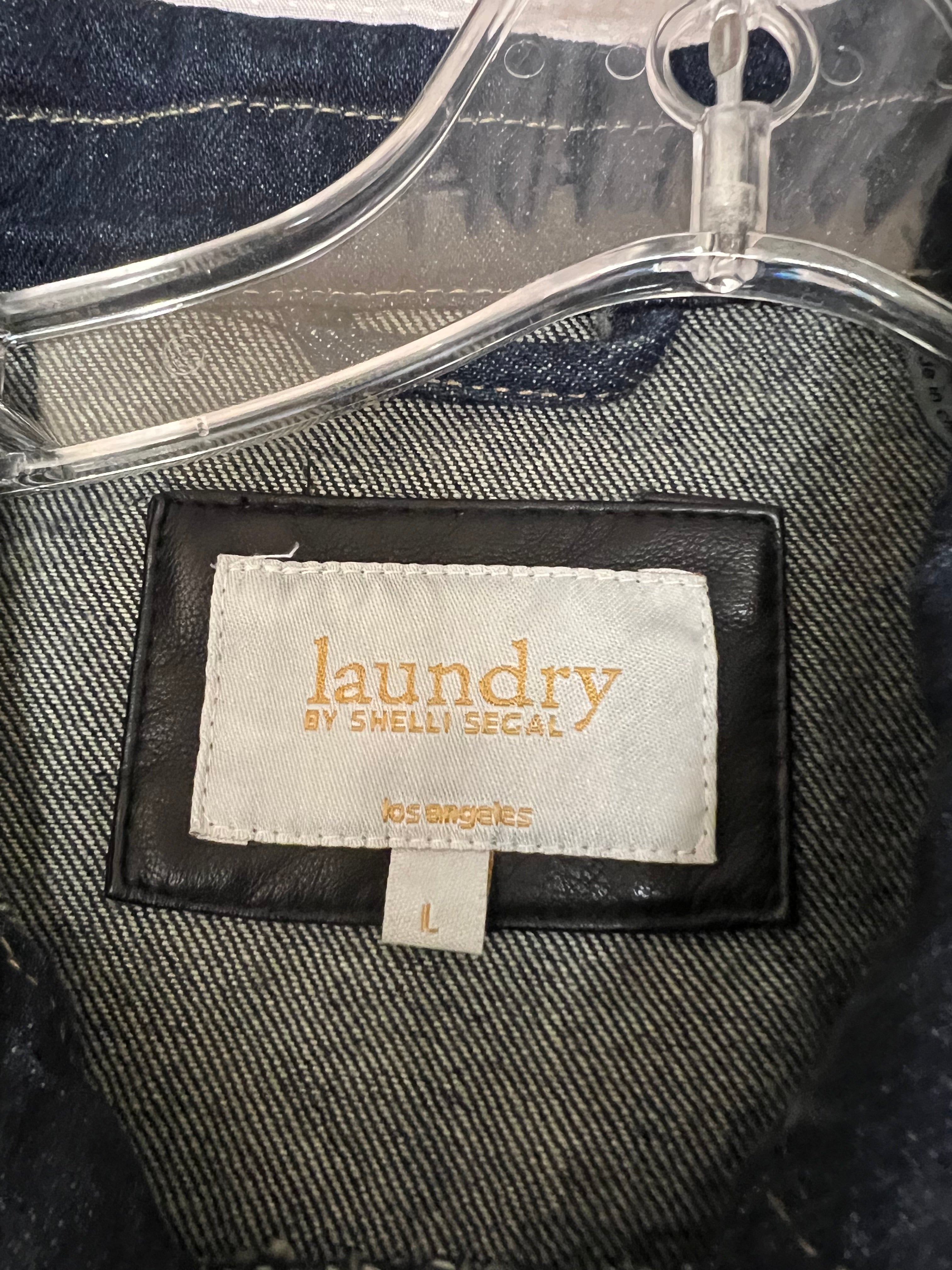Laundry By Shelli Segal Women's Faux Leather Sleeve Denim Jacket