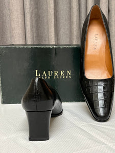 Lauren Ralph Lauren Black Faux Croc Dress Heels / Size: 9.5 B