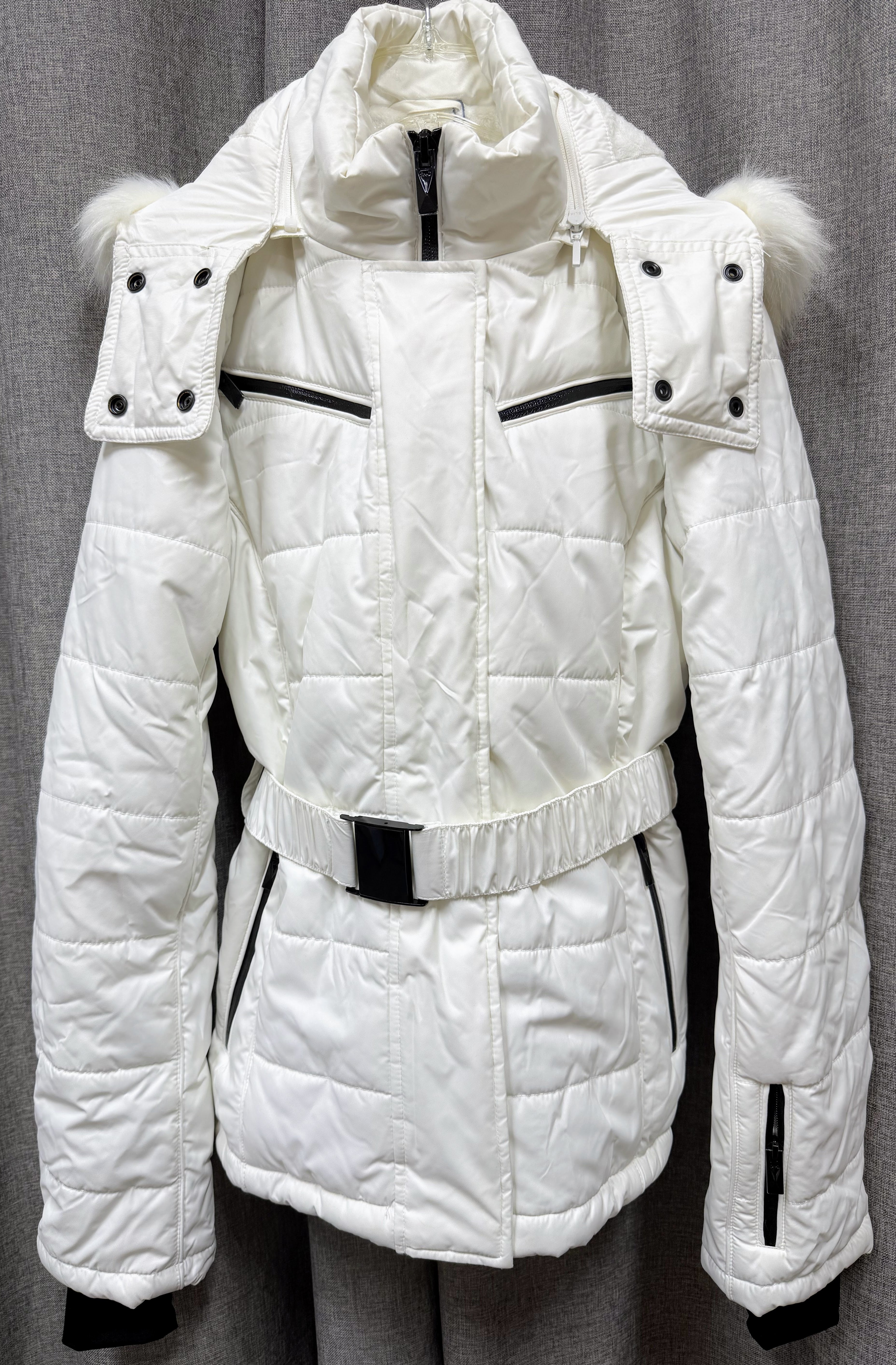 TopShop Sno Puffer Hooded White Belted Jacket | Size 8