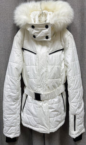 TopShop Sno Puffer Hooded White Belted Jacket | Size 8