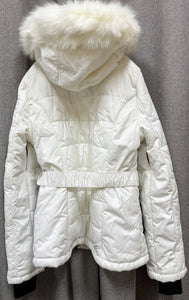 TopShop Sno Puffer Hooded White Belted Jacket | Size 8