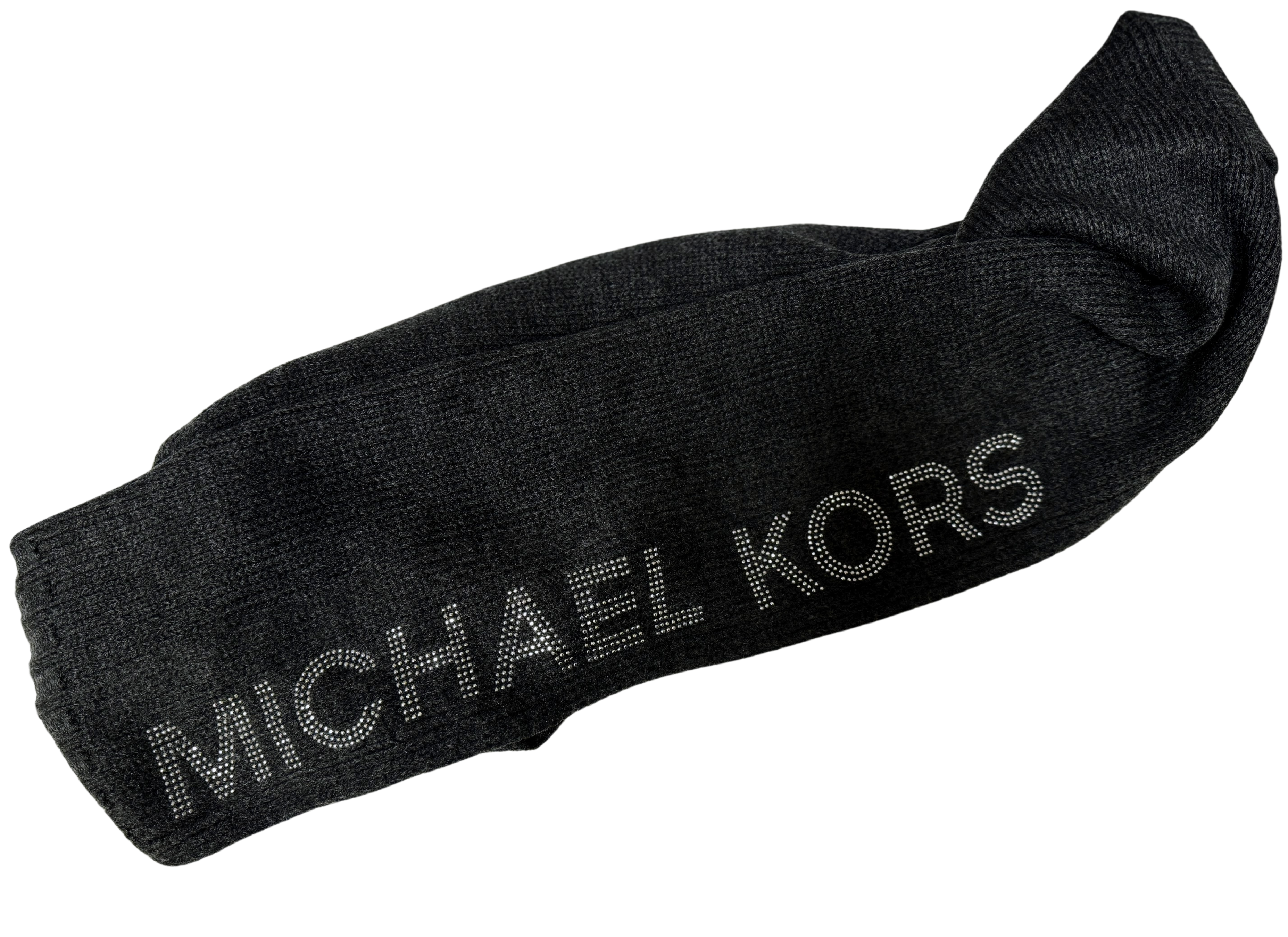 Michael Kors Solid Grey Knit Scarf with Studded Logo