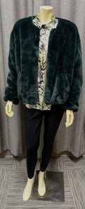 Sebby Collection Faux Fur Green Jacket | Size Large