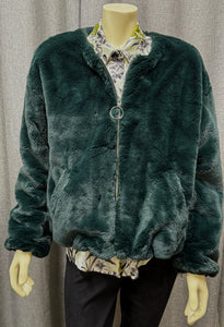 Sebby Collection Faux Fur Green Jacket | Size Large