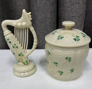 Belleek Pottery - Shamrock Clover Candy Dish & Irish Harp