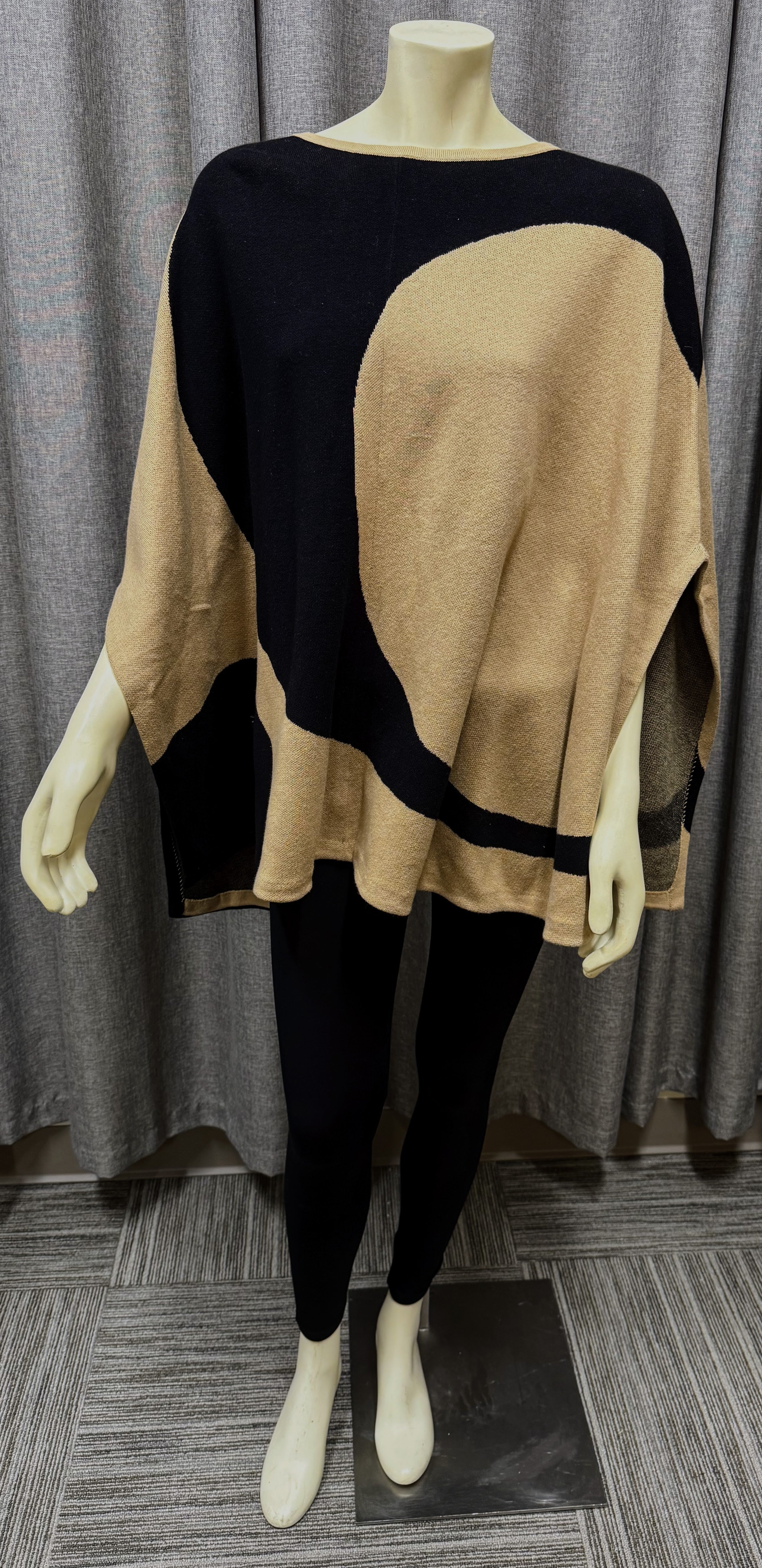 Chico's Black & Tan Poncho Sweater | Size L-XL