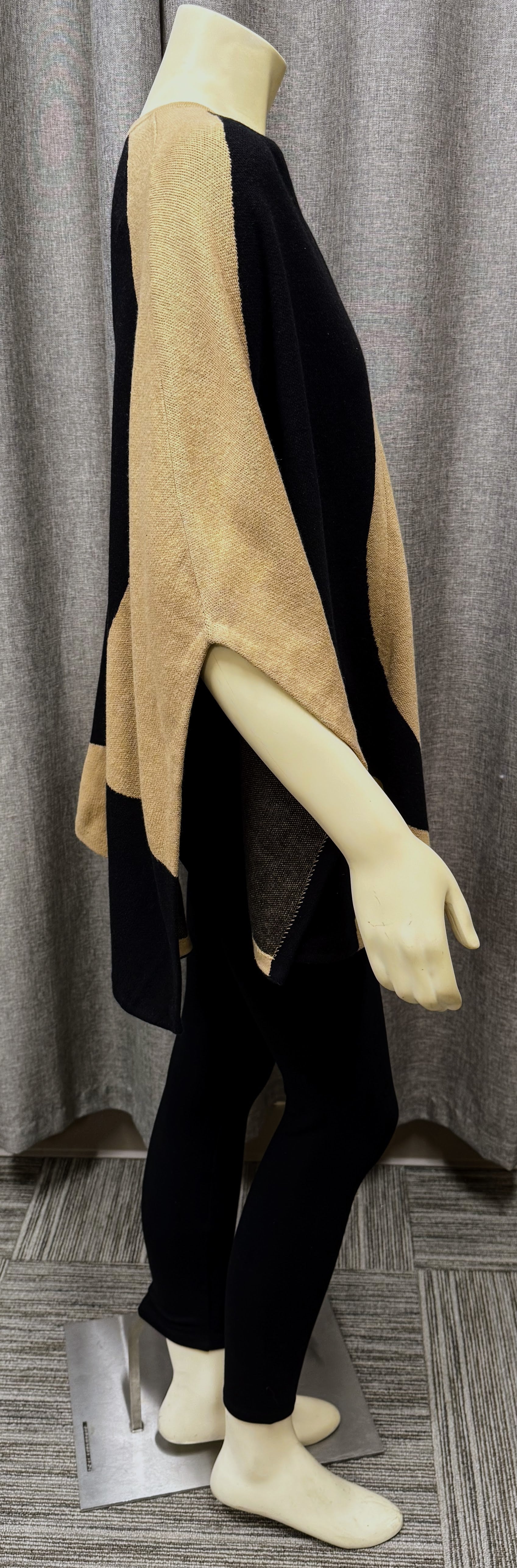 Chico's Black & Tan Poncho Sweater | Size L-XL