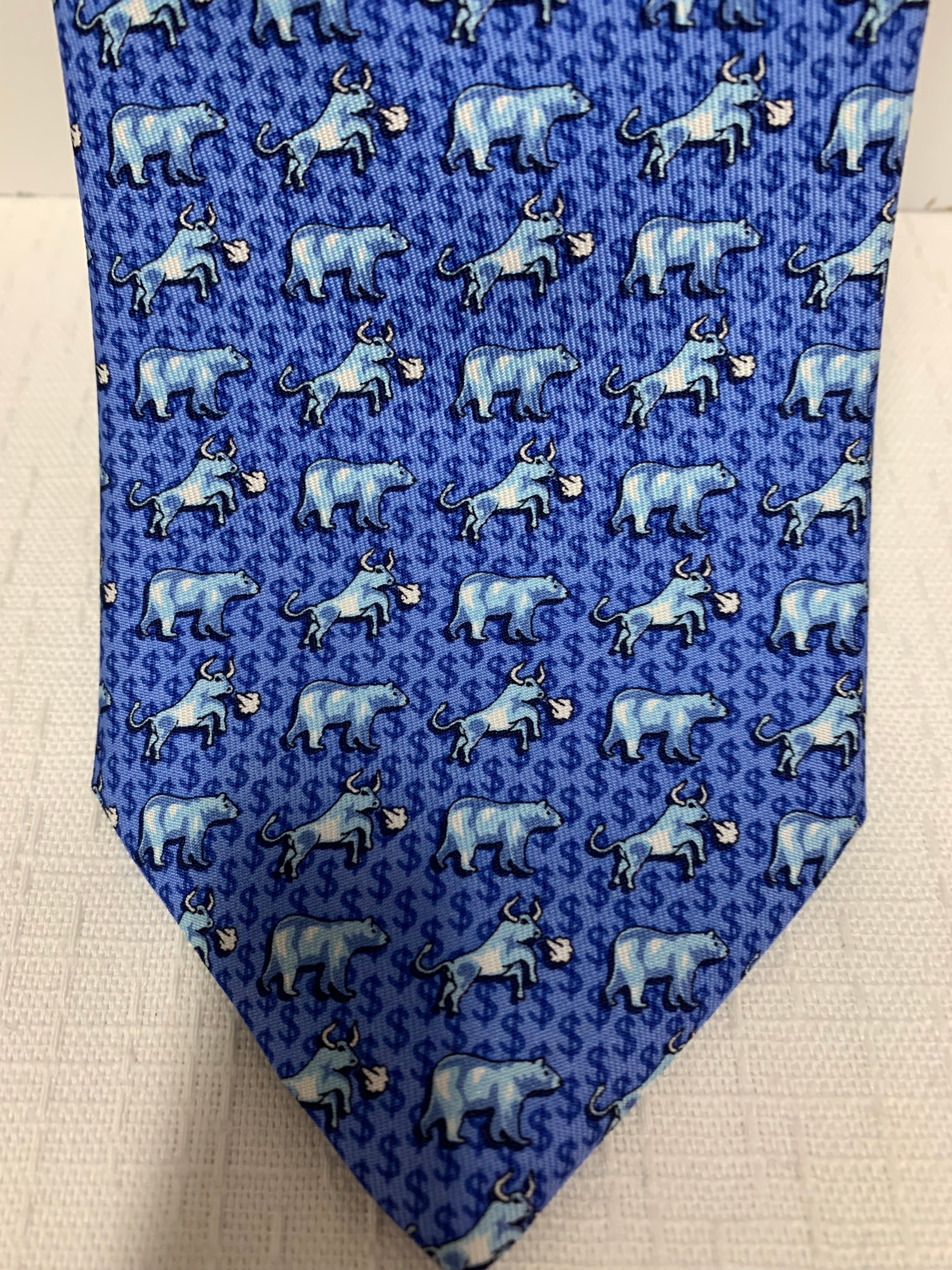 Vineyard Vines Men's Silk Neck Tie Natixis Blue Bull /  Bear Market