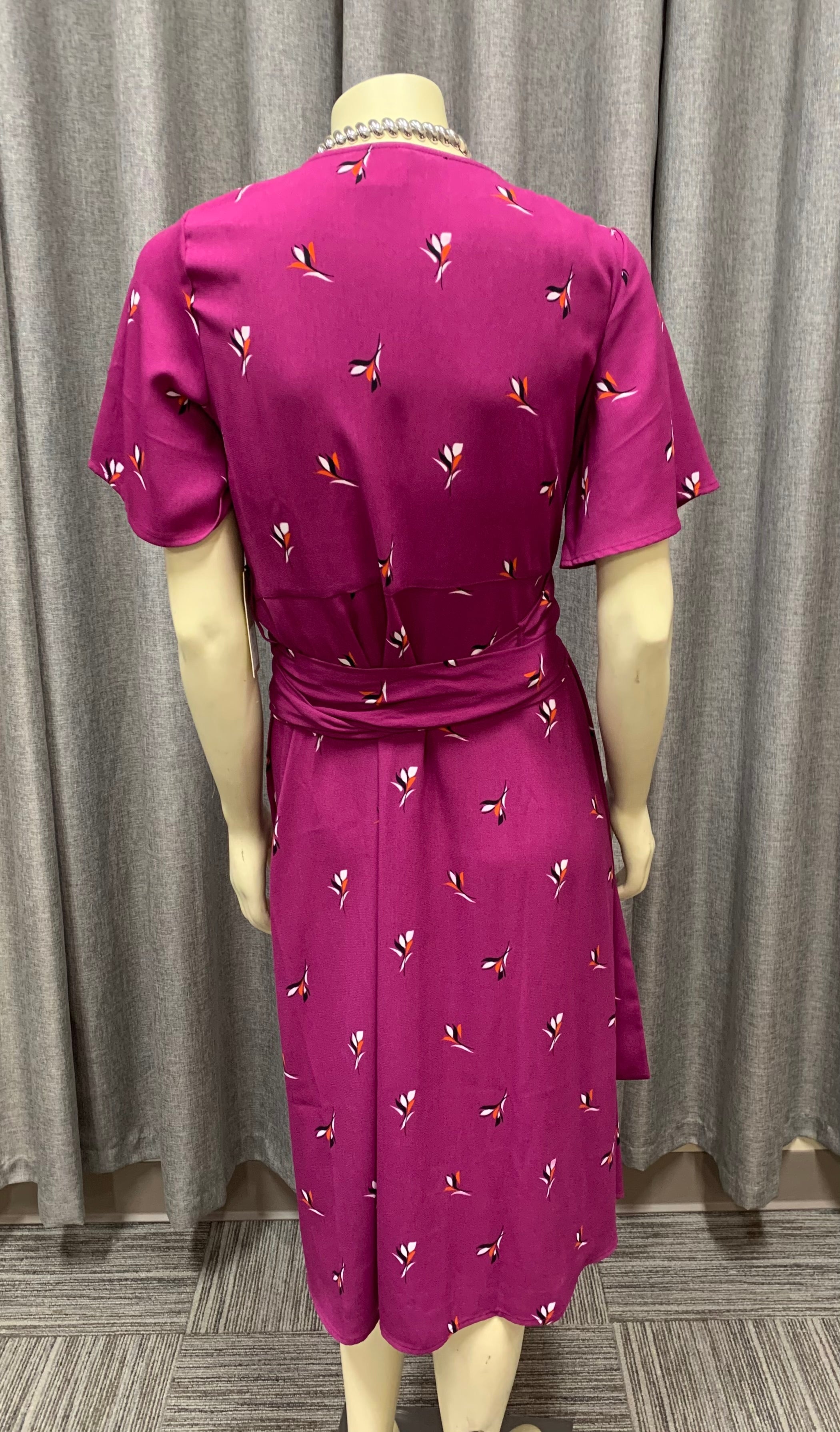 Halogen Purple Floral Wrap Midi Dress / Size S