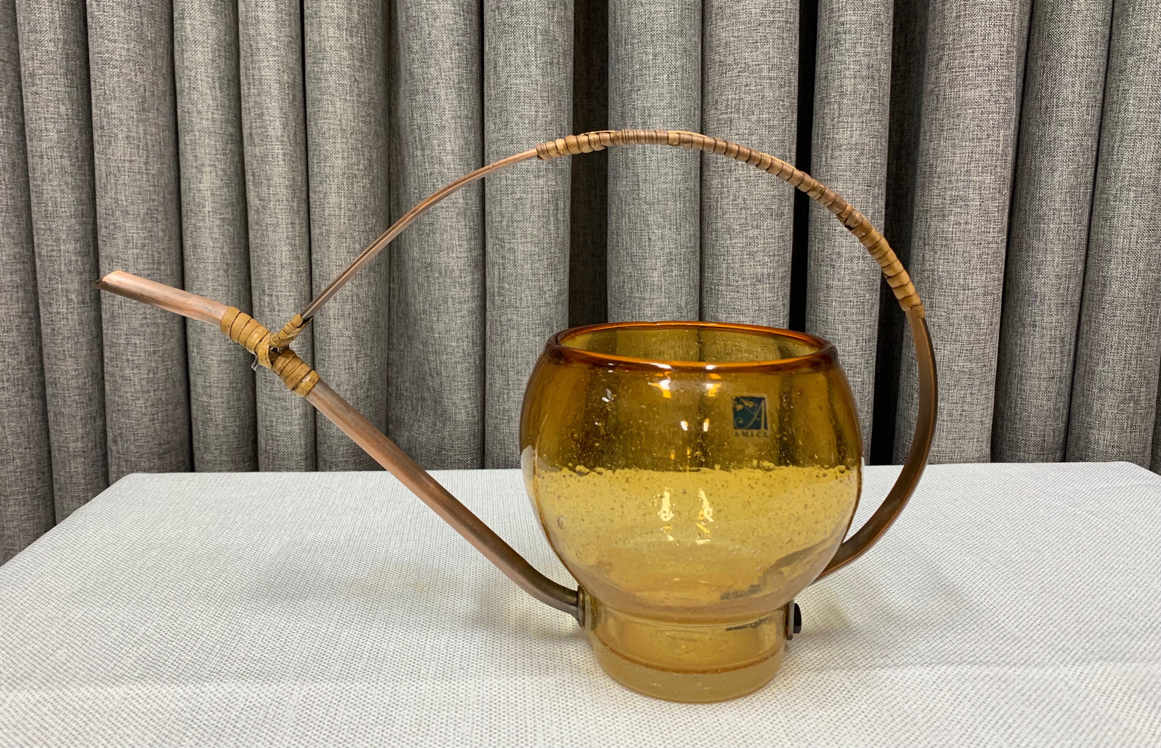 Unique AMICI Vintage Italian Amber Bubble Glass Watering Can