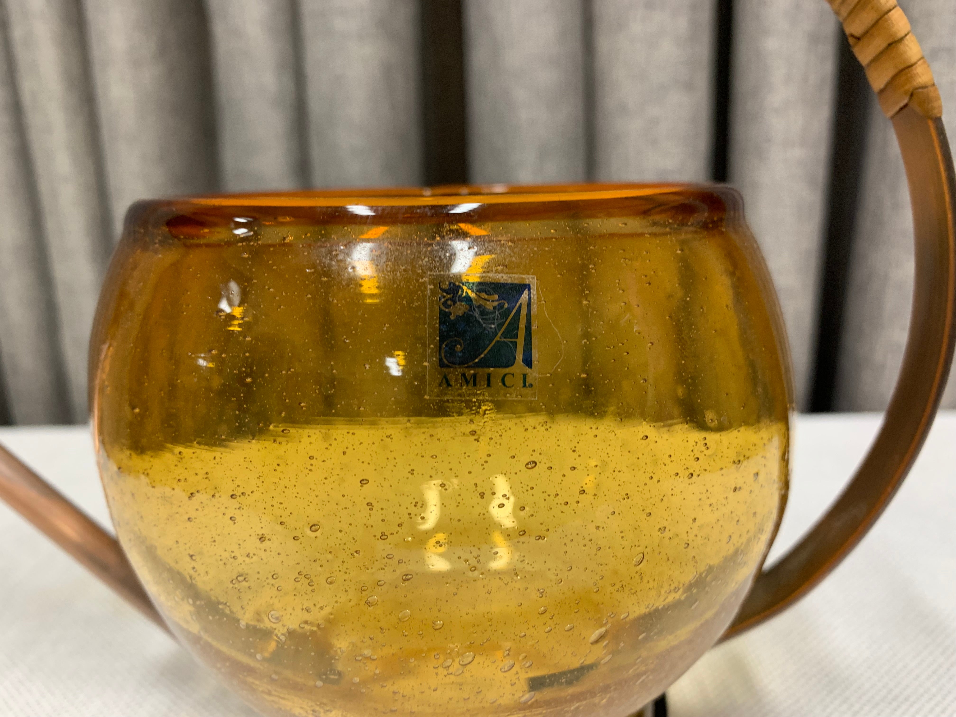 Unique AMICI Vintage Italian Amber Bubble Glass Watering Can