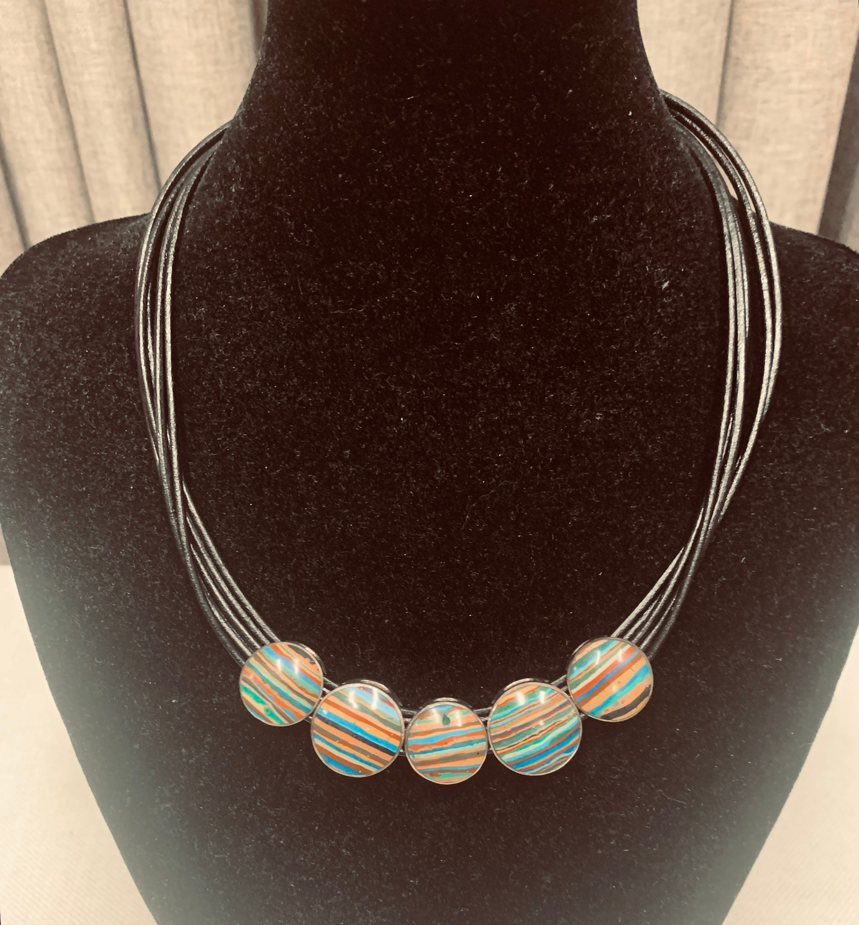 Vintage "Reversible" Rainbow Casillica and Turquoise Necklace