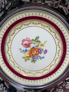 Vintage Krome -Kraft /Farber Bros. Chrome Bordered Floral Pattern Porcelain Plate