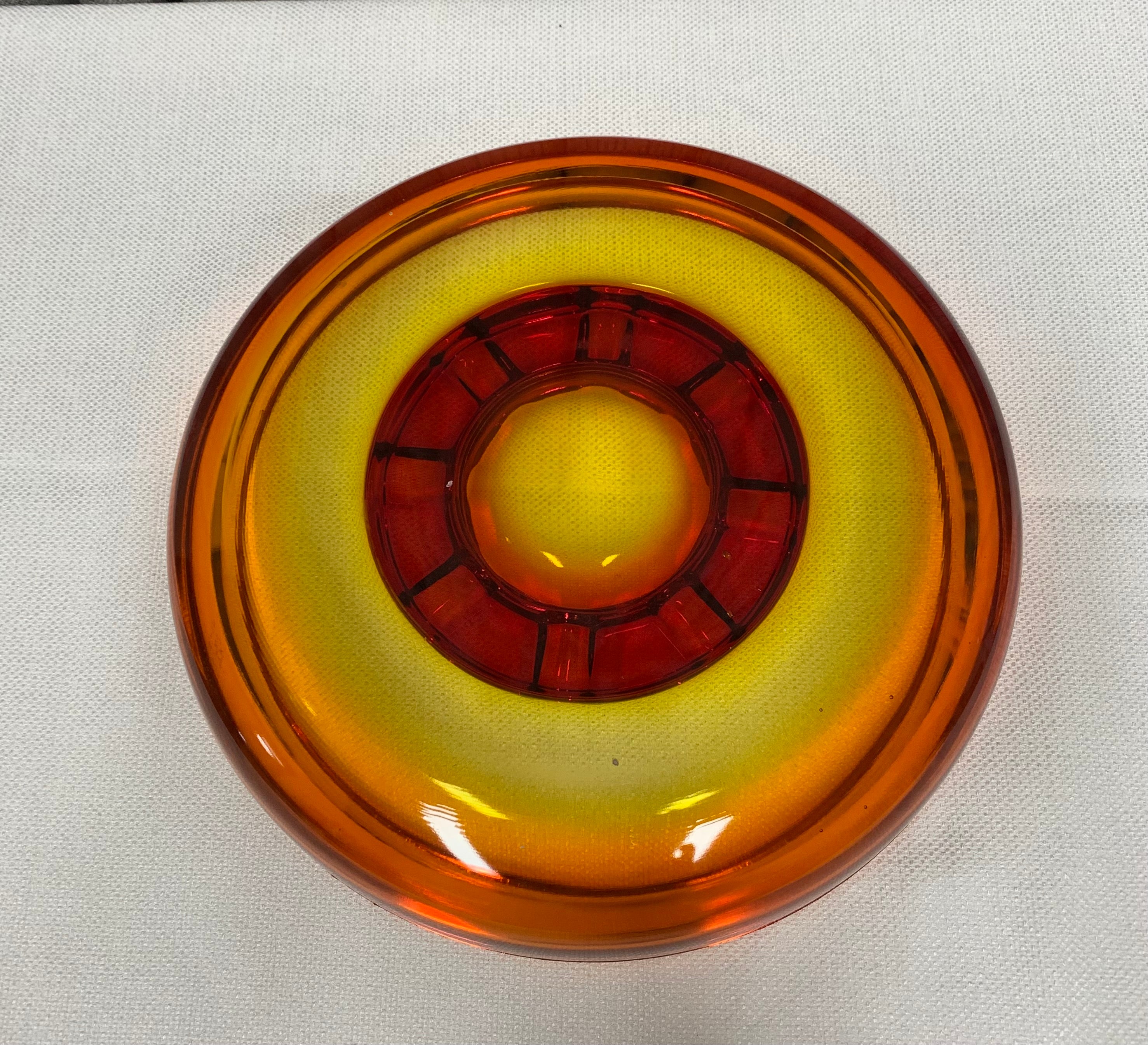 MCM L E Smith Amberina Tangerine& Red 10" Glass Cigar Ashtray