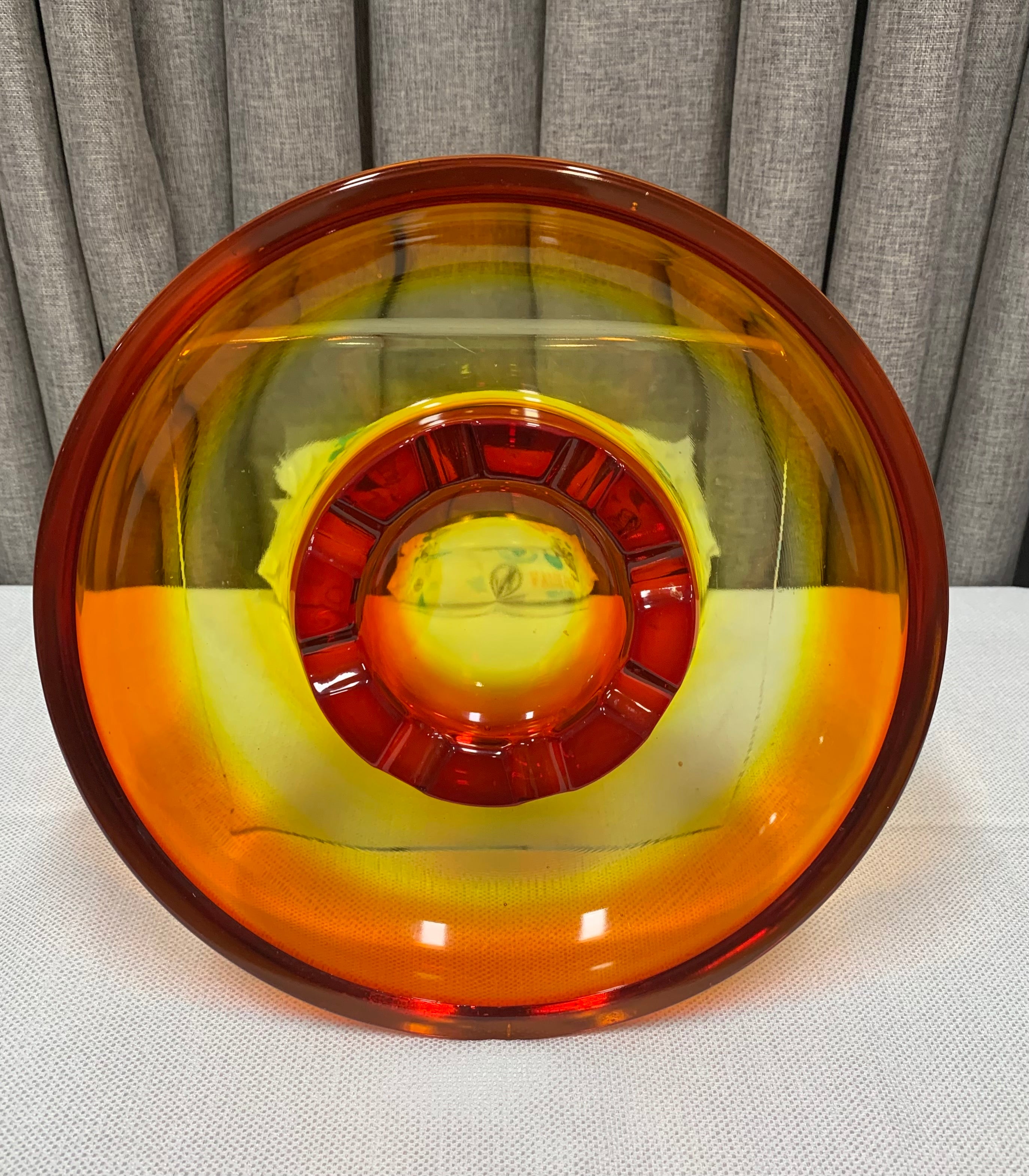 MCM L E Smith Amberina Tangerine& Red 10" Glass Cigar Ashtray