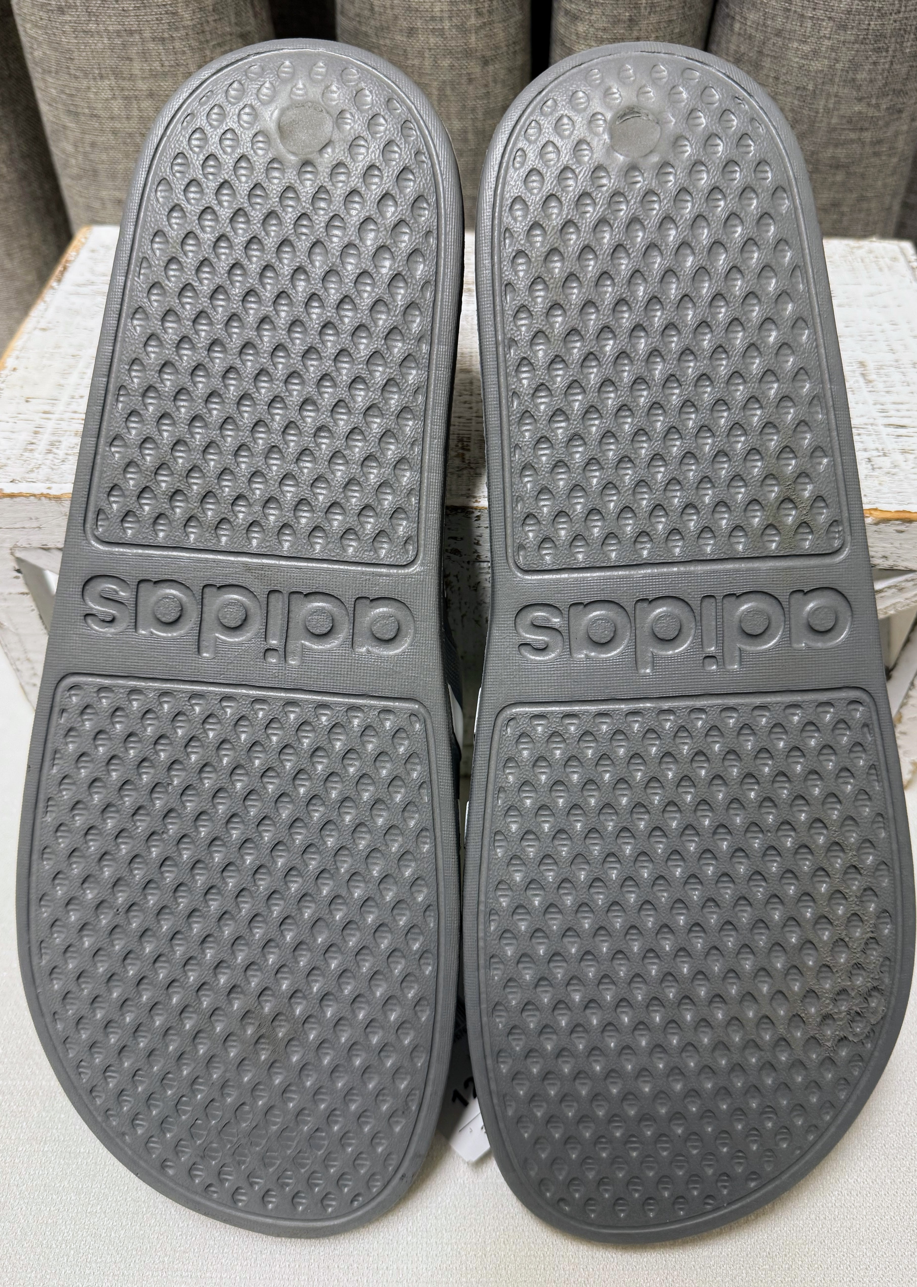 Adidas Adilette Grey/White Unisex Slip-on's | Size 12M/13W