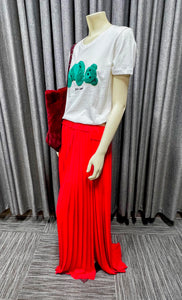 BCBGMazAzria Dillon Red Berry Pleated Skirt with Slits | Size S