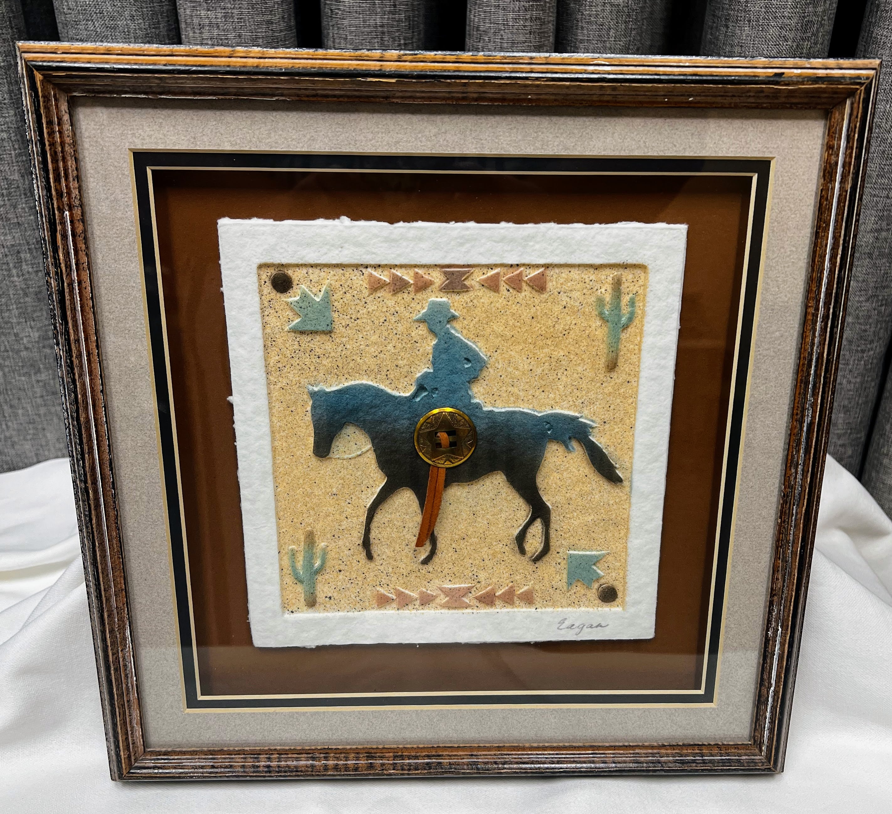 James Eager Southwest Cowboy Mixed Media Framed Canvas