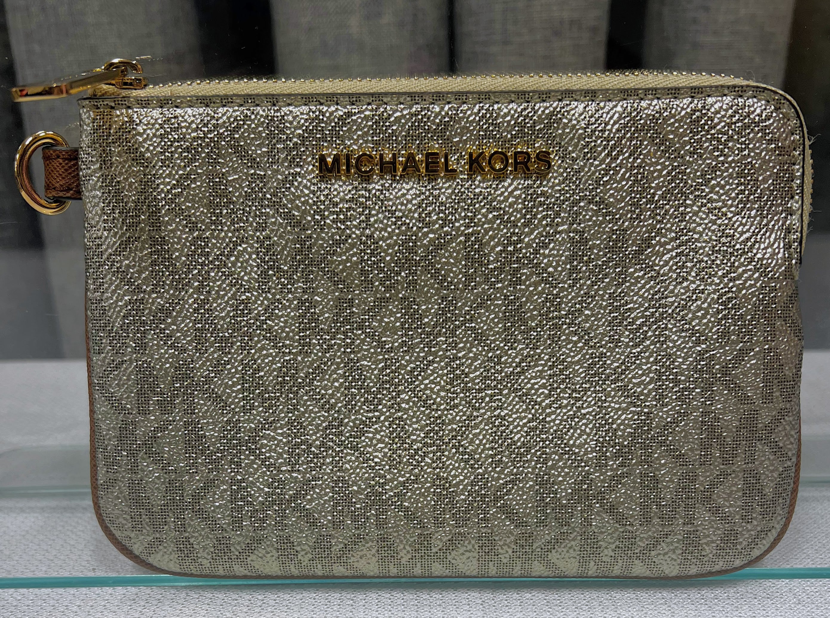 Michael Kors Gold MK Zip Wallet/Wristlet