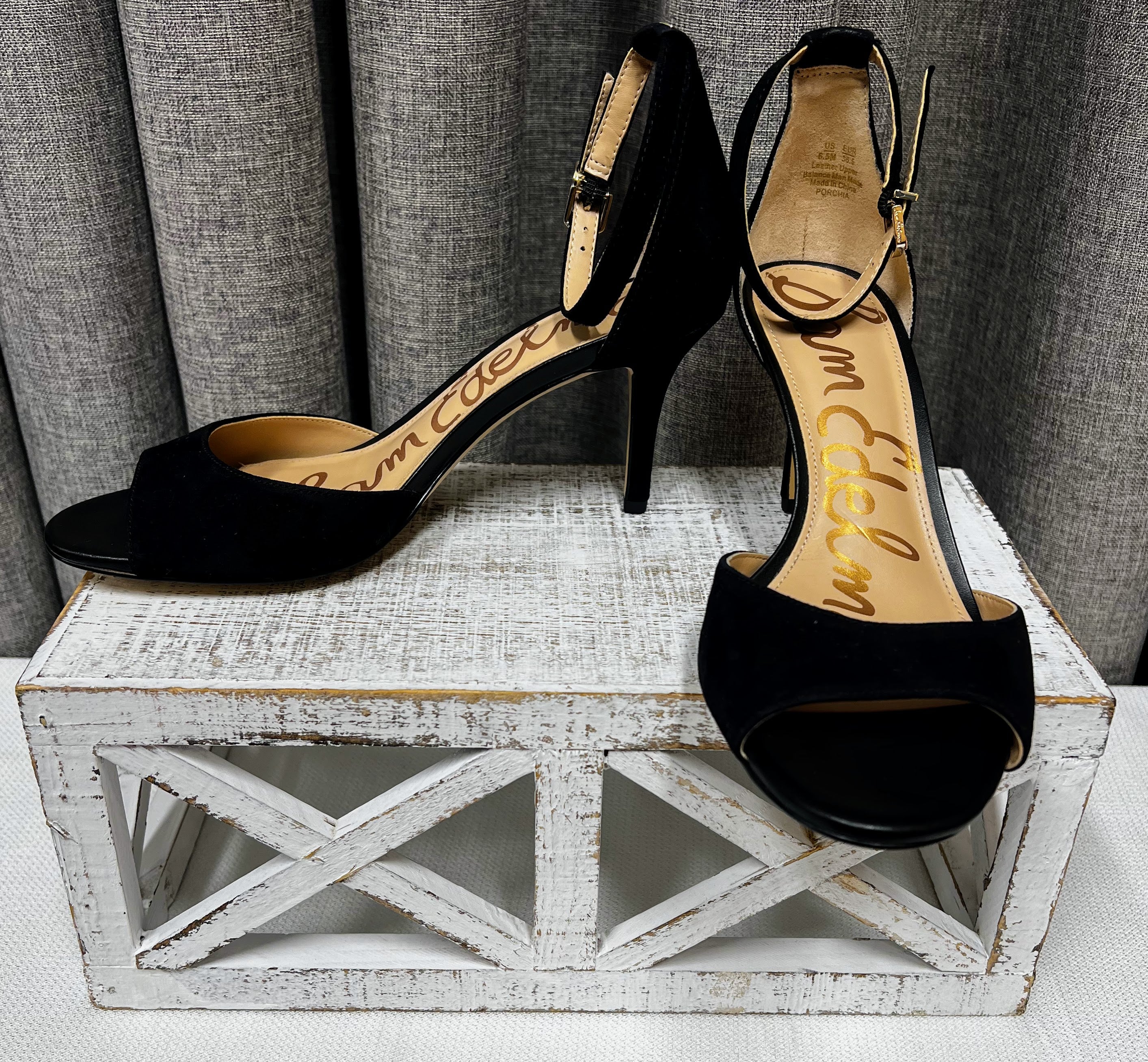 Sam Edelman Ariella Ankle Strap Black Suede Stiletto Heels | Size 6.5