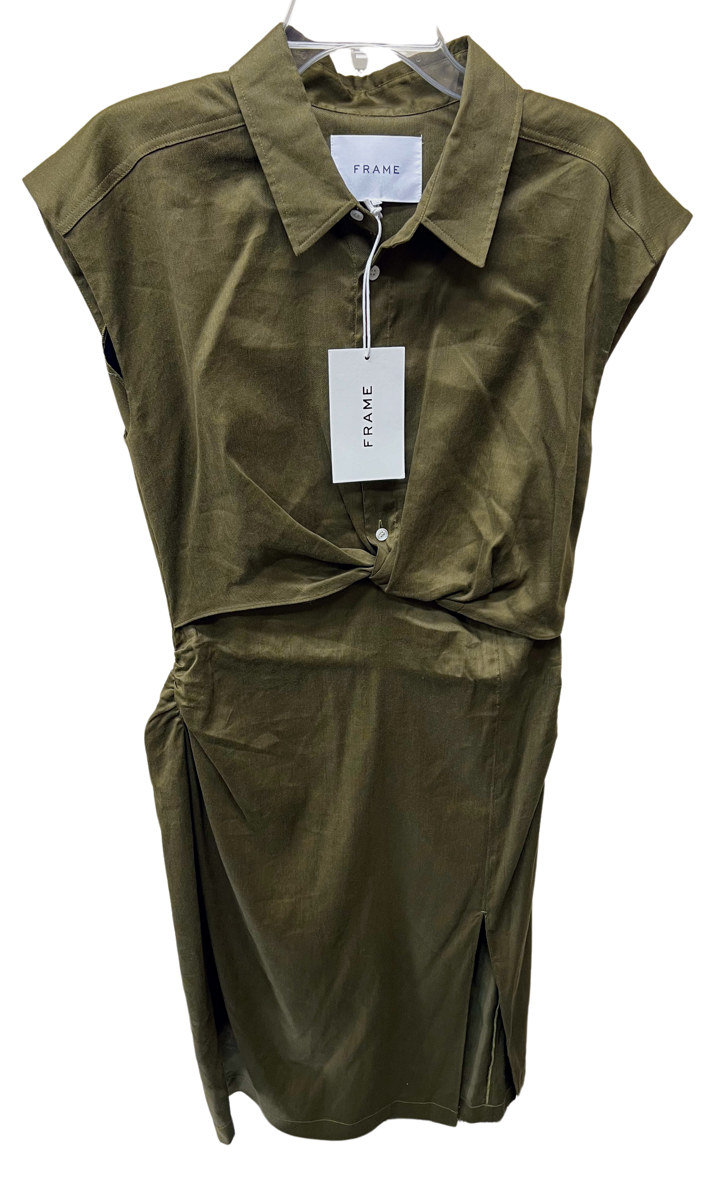 Frame Army Green Sleeveless Twist Dress | Size L