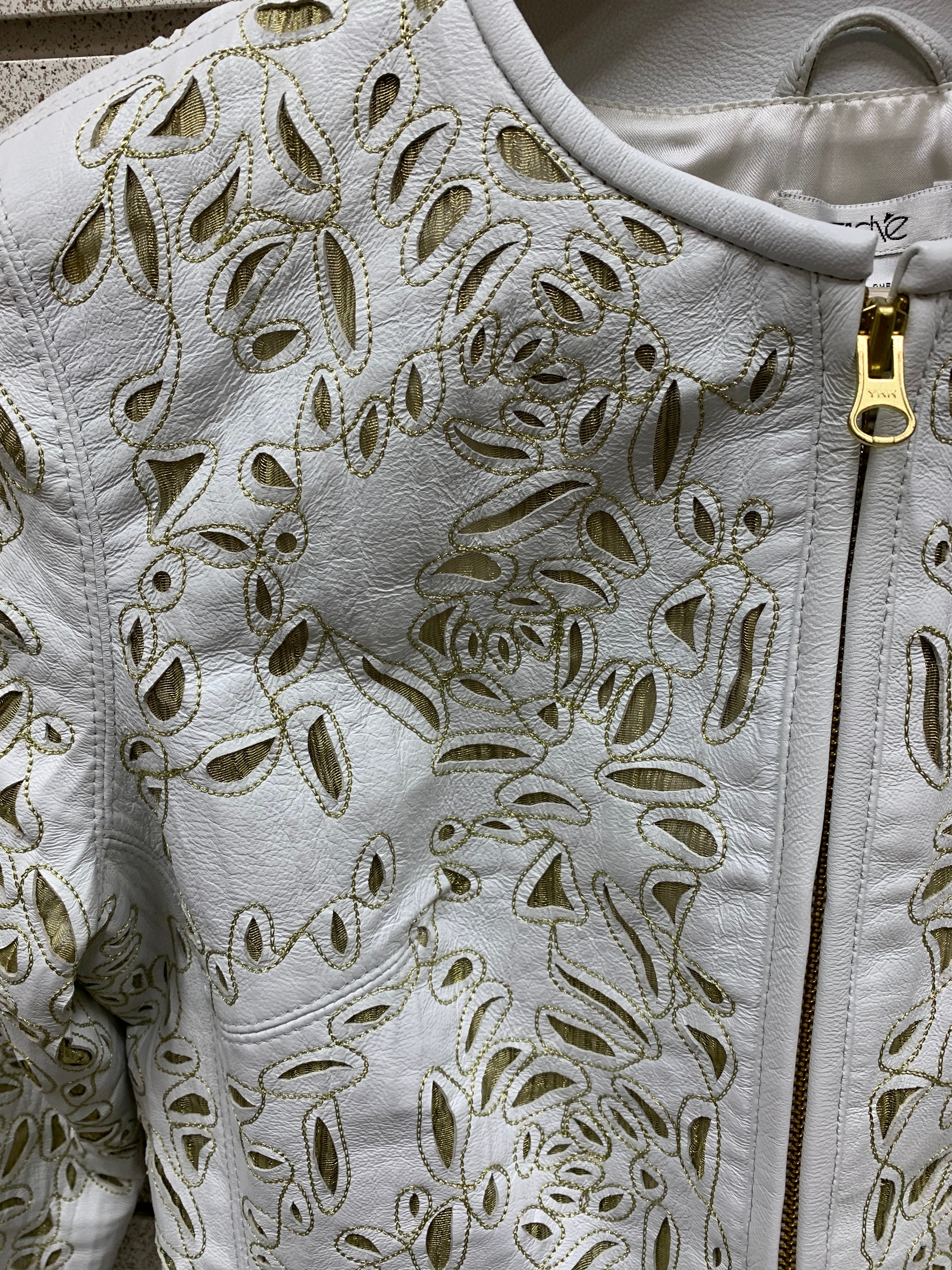 Cache White and Gold Leather Jacket